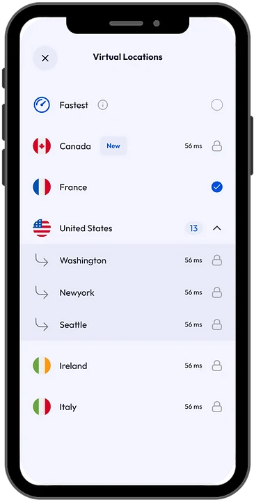 VPN 111 location list with countries and cities